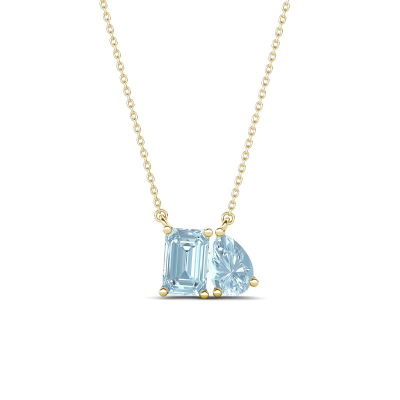Arika 0.85 ctw Emerald Shape with Pear Shape Aquamarine Toi Et Moi Women Pendant Necklace 