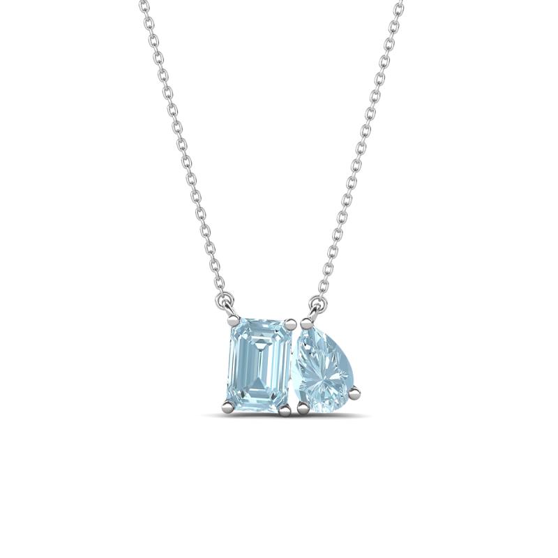 Arika 0.85 ctw Emerald Shape with Pear Shape Aquamarine Toi Et Moi Women Pendant Necklace 
