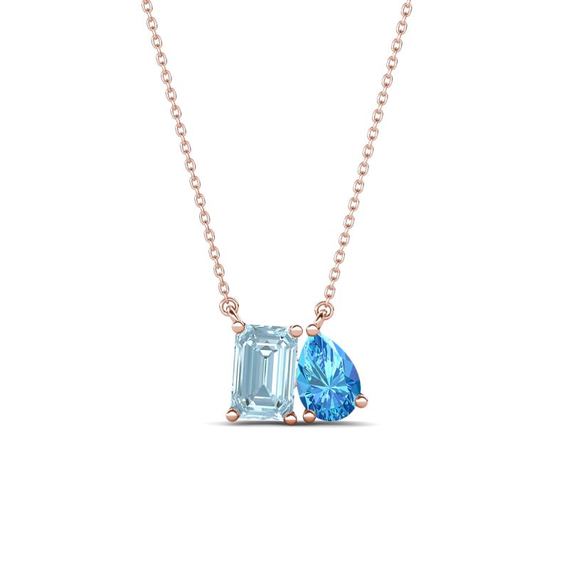 Arika 1.00 ctw Emerald Shape Aquamarine with Pear Shape Blue Topaz Toi Et Moi Women Pendant Necklace 