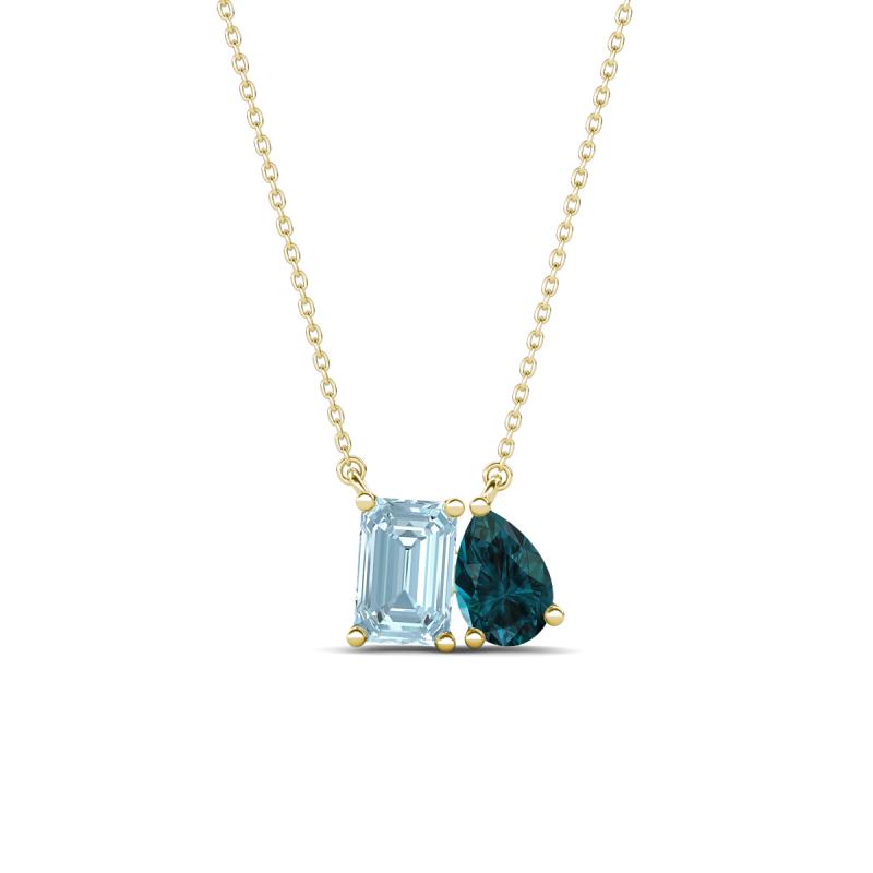 Arika 1.00 ctw Emerald Shape Aquamarine with Pear Shape London Blue Topaz Toi Et Moi Women Pendant Necklace 