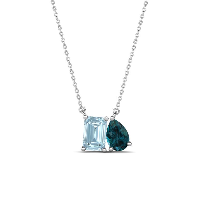 Arika 1.00 ctw Emerald Shape Aquamarine with Pear Shape London Blue Topaz Toi Et Moi Women Pendant Necklace 