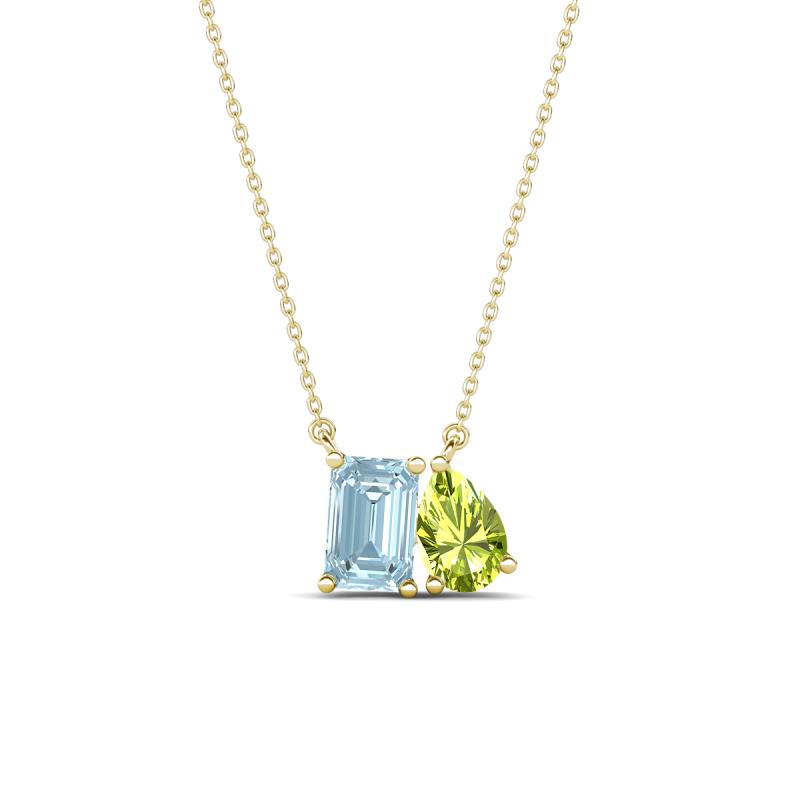 Arika 1.00 ctw Emerald Shape Aquamarine with Pear Shape Peridot Toi Et Moi Women Pendant Necklace 