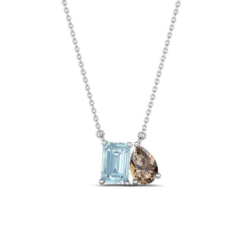 Arika 0.85 ctw Emerald Shape Aquamarine with Pear Shape Smoky Quartz Toi Et Moi Women Pendant Necklace 