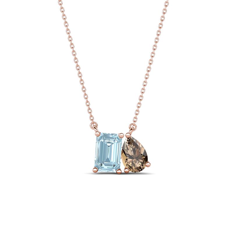 Arika 0.85 ctw Emerald Shape Aquamarine with Pear Shape Smoky Quartz Toi Et Moi Women Pendant Necklace 