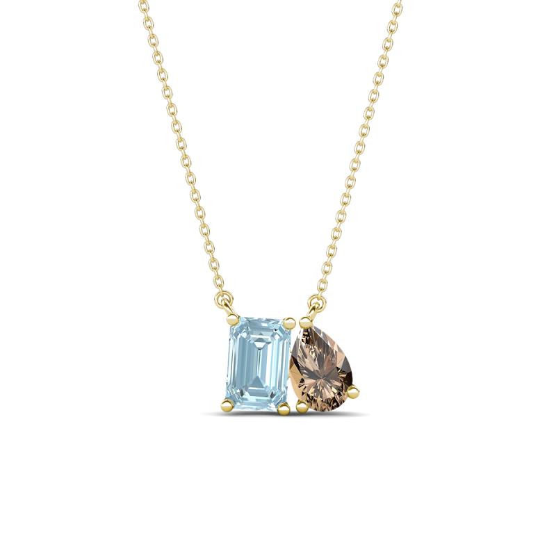 Arika 0.85 ctw Emerald Shape Aquamarine with Pear Shape Smoky Quartz Toi Et Moi Women Pendant Necklace 