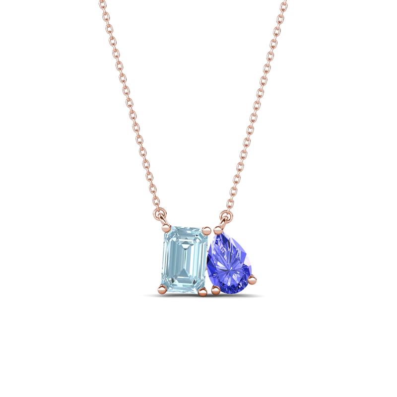 Arika 0.95 ctw Emerald Shape Aquamarine with Pear Shape Tanzanite Toi Et Moi Women Pendant Necklace 