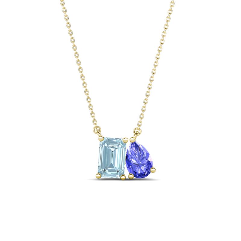 Arika 0.95 ctw Emerald Shape Aquamarine with Pear Shape Tanzanite Toi Et Moi Women Pendant Necklace 