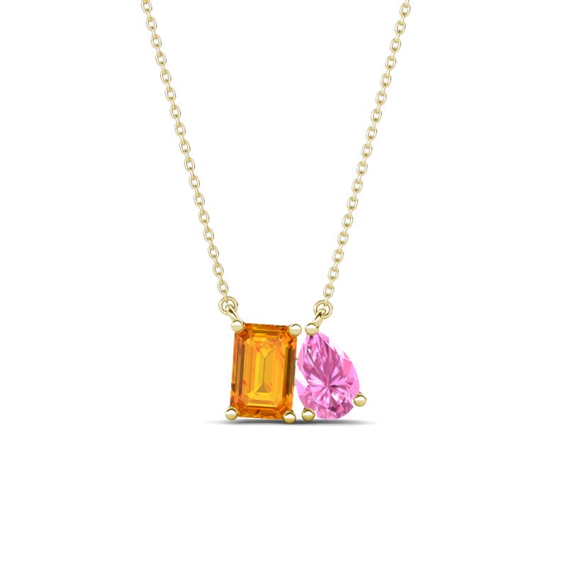 Arika 1.00 ctw Emerald Shape Citrine with Pear Shape Created Pink Sapphire Toi Et Moi Women Pendant Necklace 