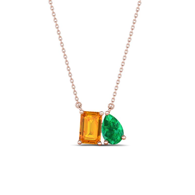 Arika 0.88 ctw Emerald Shape Citrine with Pear Shape Created Emerald Toi Et Moi Women Pendant Necklace 