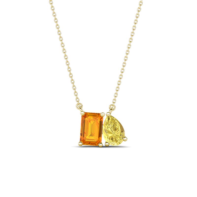 Arika 1.00 ctw Emerald Shape Citrine with Pear Shape Created Yellow Sapphire Toi Et Moi Women Pendant Necklace 