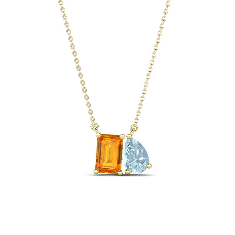 Arika 0.90 ctw Emerald Shape Citrine with Pear Shape Aquamarine Toi Et Moi Women Pendant Necklace 