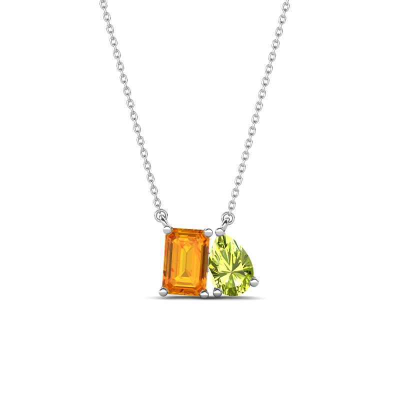 Arika 1.05 ctw Emerald Shape Citrine with Pear Shape Peridot Toi Et Moi Women Pendant Necklace 