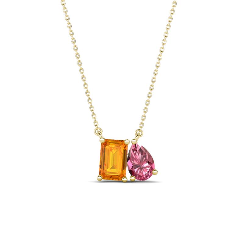 Arika 1.00 ctw Emerald Shape Citrine with Pear Shape Pink Tourmaline Toi Et Moi Women Pendant Necklace 
