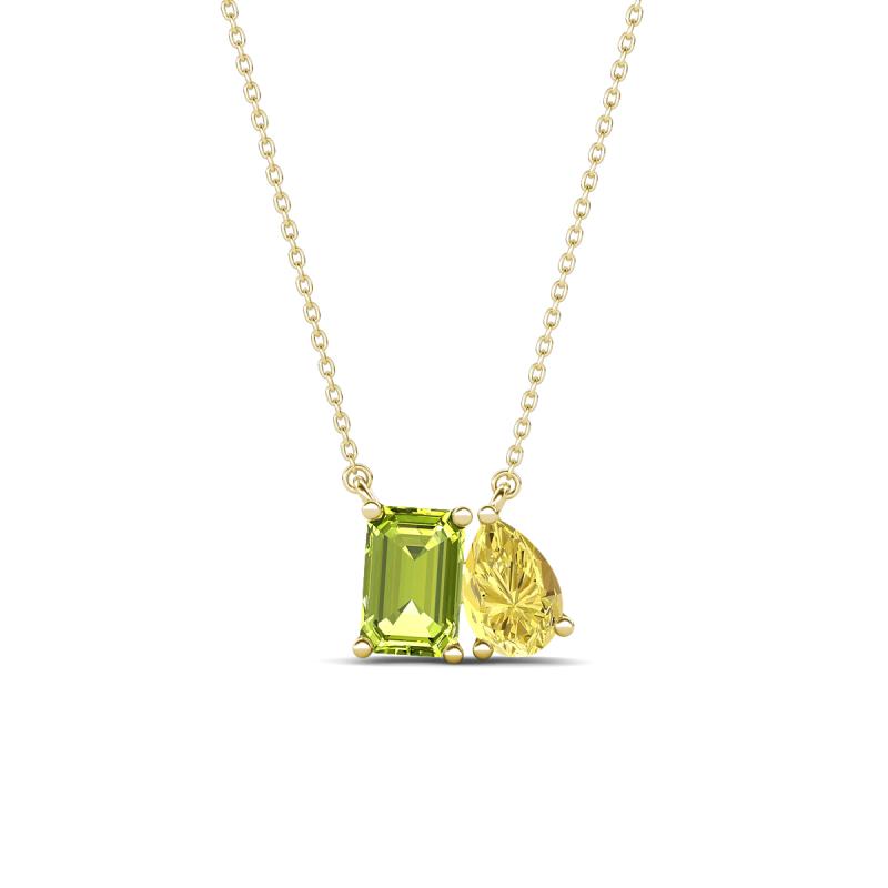 Arika 1.15 ctw Emerald Shape Peridot with Pear Shape Created Yellow Sapphire Toi Et Moi Women Pendant Necklace 