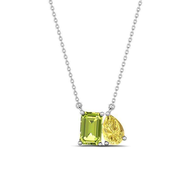 Arika 1.15 ctw Emerald Shape Peridot with Pear Shape Created Yellow Sapphire Toi Et Moi Women Pendant Necklace 