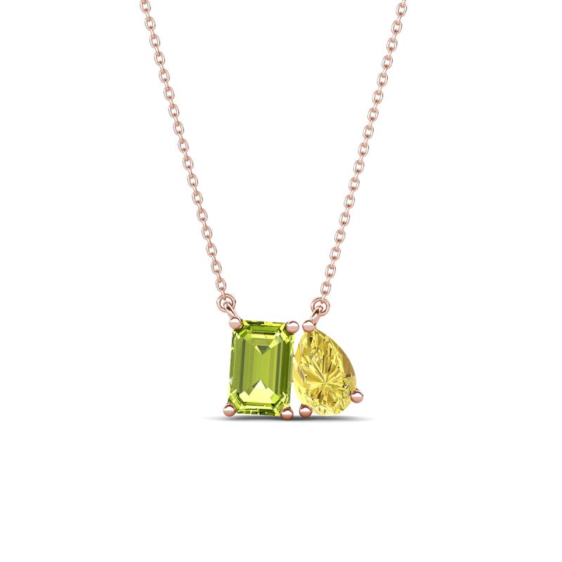 Arika 1.15 ctw Emerald Shape Peridot with Pear Shape Created Yellow Sapphire Toi Et Moi Women Pendant Necklace 