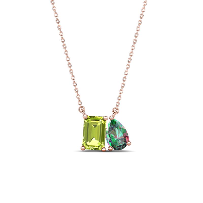 Arika 1.19 ctw Emerald Shape Peridot with Pear Shape Created Alexandrite Toi Et Moi Women Pendant Necklace 