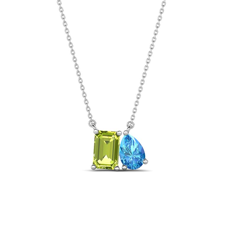 Arika 1.20 ctw Emerald Shape Peridot with Pear Shape Blue Topaz Toi Et Moi Women Pendant Necklace 