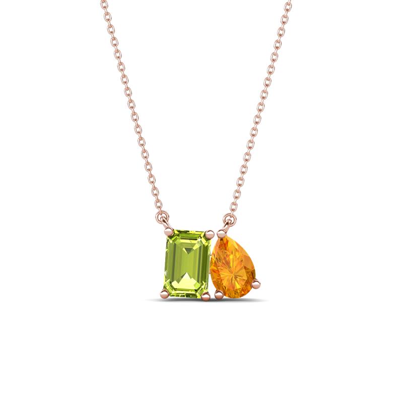 Arika 1.10 ctw Emerald Shape Peridot with Pear Shape Citrine Toi Et Moi Women Pendant Necklace 