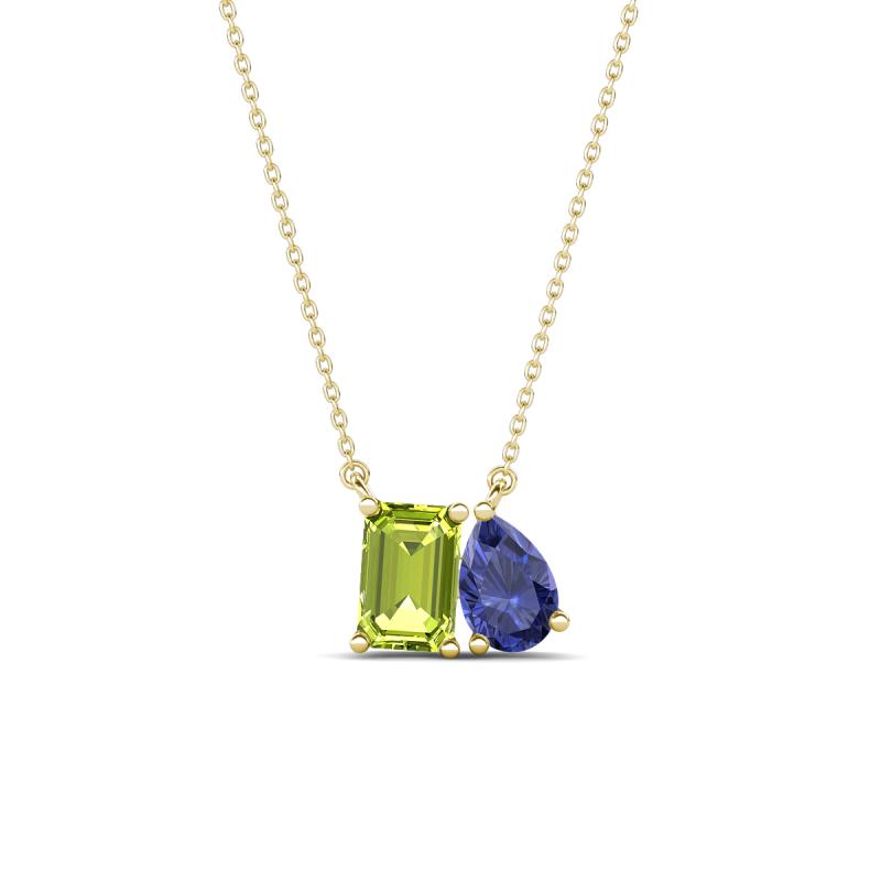 Arika 1.05 ctw Emerald Shape Peridot with Pear Shape Iolite Toi Et Moi Women Pendant Necklace 