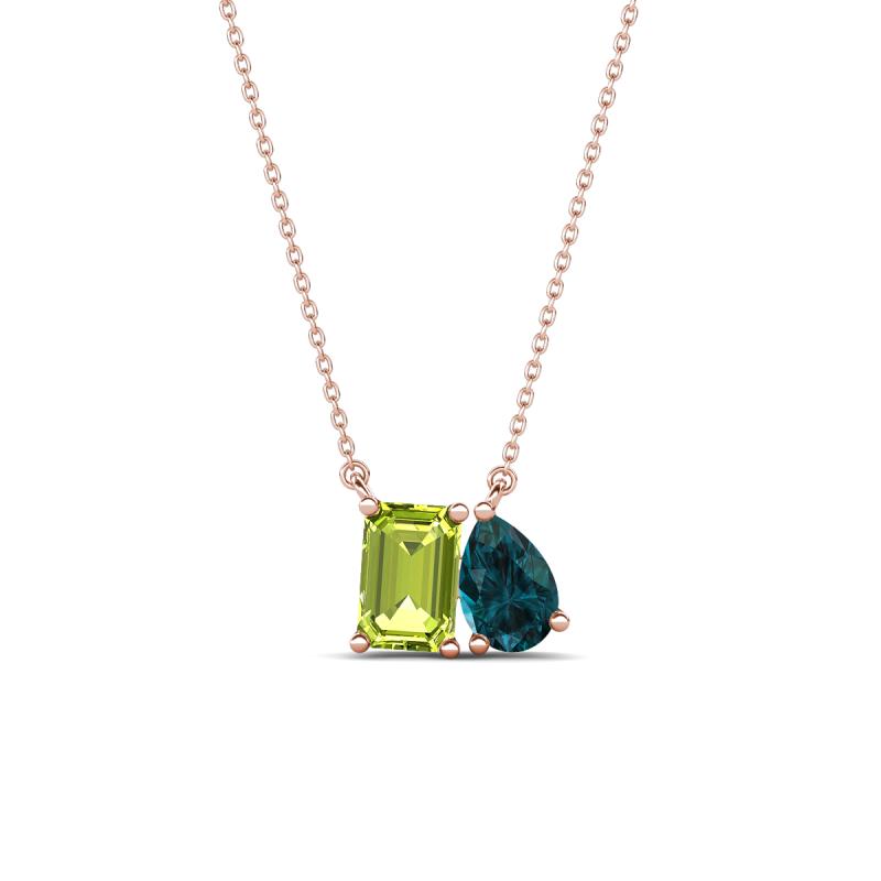 Arika 1.20 ctw Emerald Shape Peridot with Pear Shape London Blue Topaz Toi Et Moi Women Pendant Necklace 