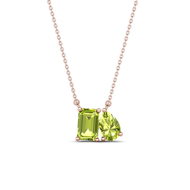 Arika 1.20 ctw Emerald Shape with Pear Shape Peridot Toi Et Moi Women Pendant Necklace 