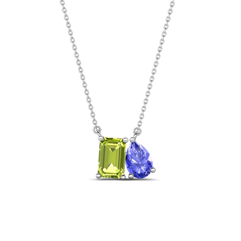 Arika 1.15 ctw Emerald Shape Peridot with Pear Shape Tanzanite Toi Et Moi Women Pendant Necklace 