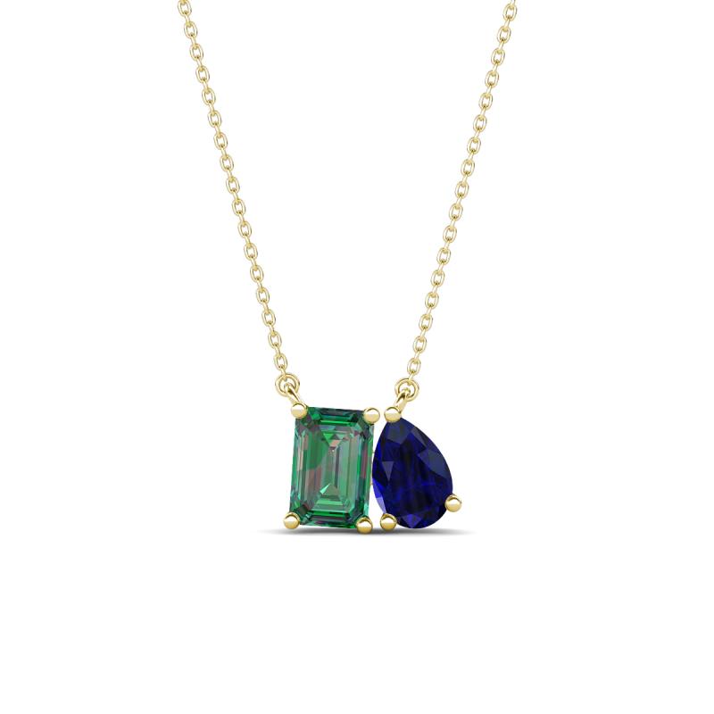 Arika 1.26 ctw Emerald Shape Created Alexandrite with Pear Shape Created Blue Sapphire Toi Et Moi Women Pendant Necklace 