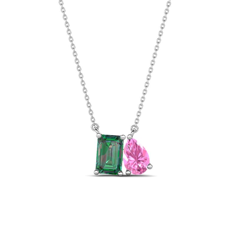 Arika 1.26 ctw Emerald Shape Created Alexandrite with Pear Shape Created Pink Sapphire Toi Et Moi Women Pendant Necklace 