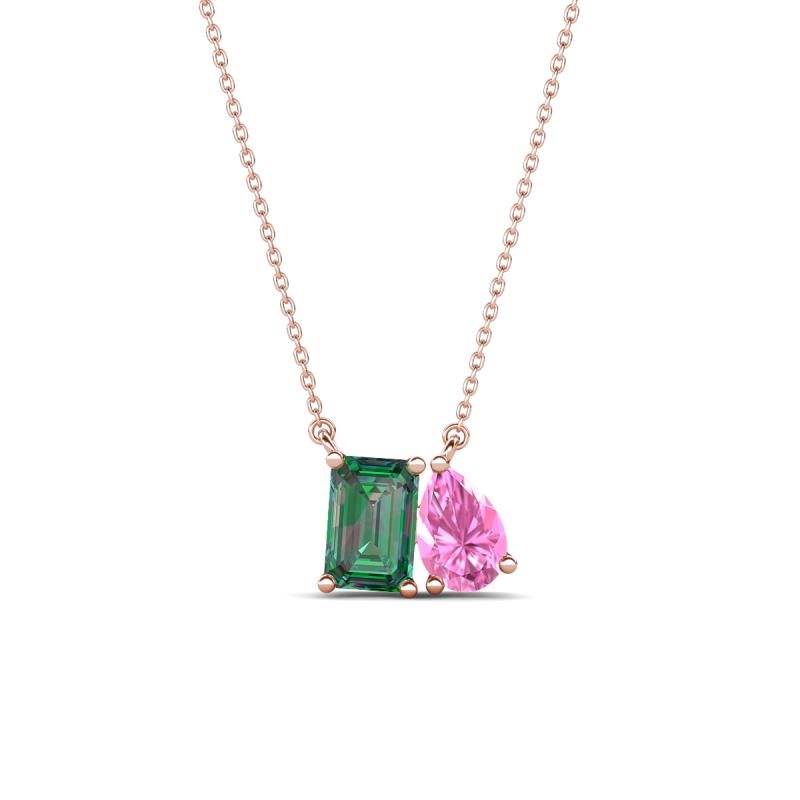 Arika 1.26 ctw Emerald Shape Created Alexandrite with Pear Shape Created Pink Sapphire Toi Et Moi Women Pendant Necklace 