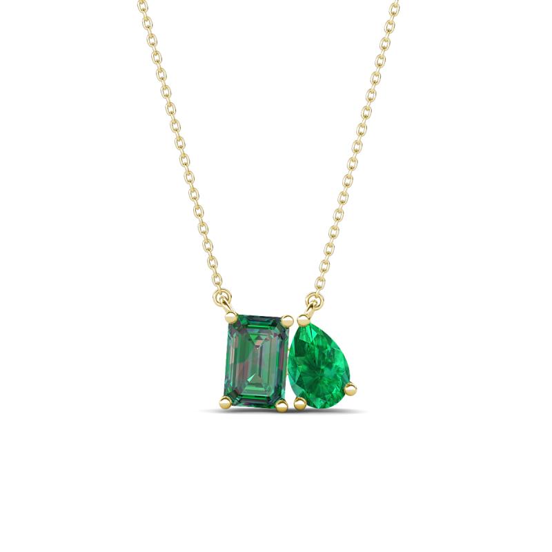 Arika 1.14 ctw Emerald Shape Created Alexandrite with Pear Shape Created Emerald Toi Et Moi Women Pendant Necklace 