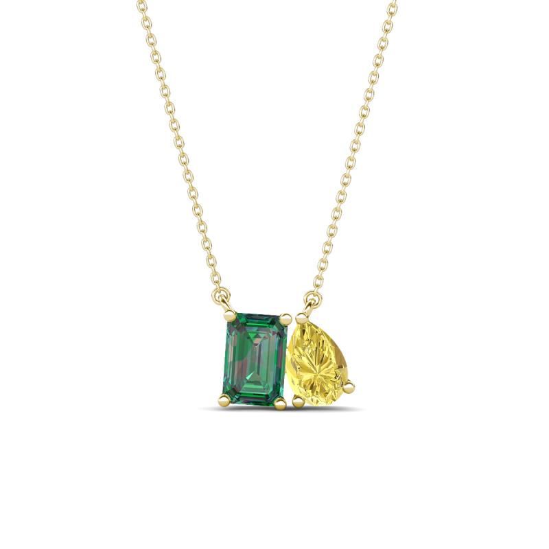 Arika 1.26 ctw Emerald Shape Created Alexandrite with Pear Shape Created Yellow Sapphire Toi Et Moi Women Pendant Necklace 