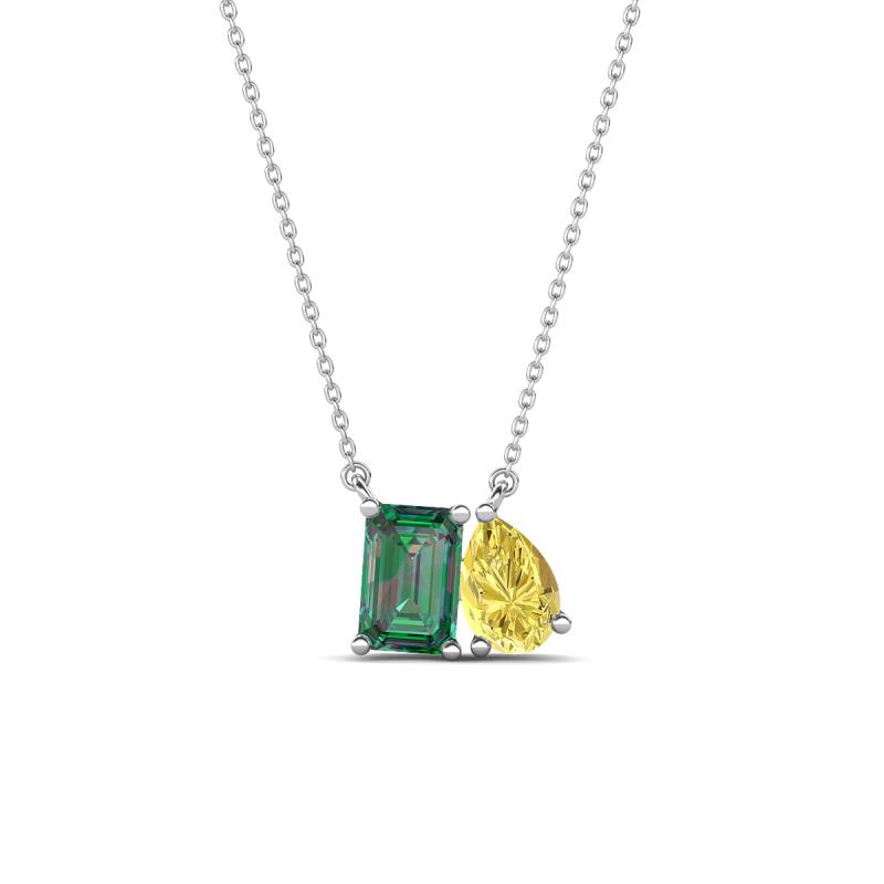 Arika 1.26 ctw Emerald Shape Created Alexandrite with Pear Shape Created Yellow Sapphire Toi Et Moi Women Pendant Necklace 