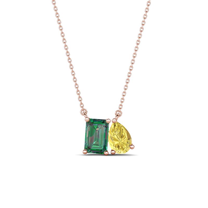 Arika 1.26 ctw Emerald Shape Created Alexandrite with Pear Shape Created Yellow Sapphire Toi Et Moi Women Pendant Necklace 