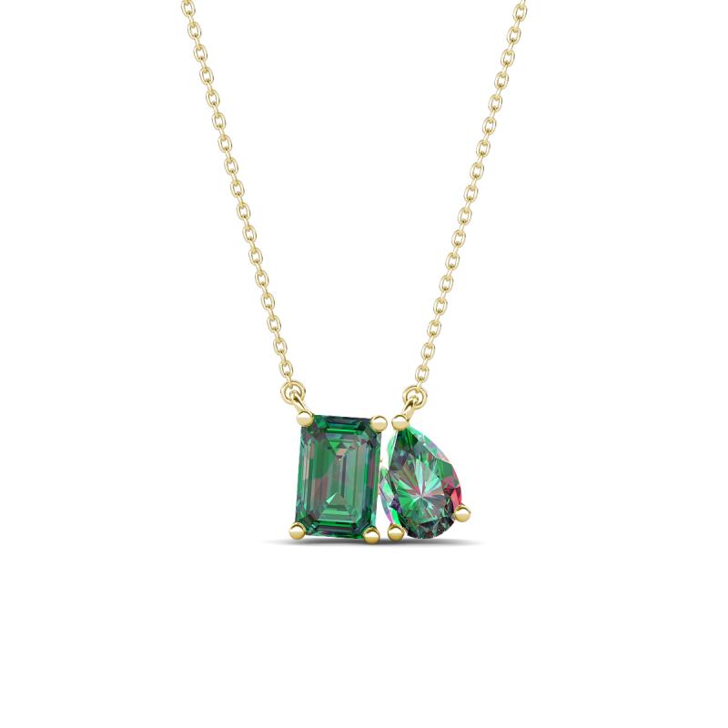 Arika 1.30 ctw Emerald Shape with Pear Shape Created Alexandrite Toi Et Moi Women Pendant Necklace 