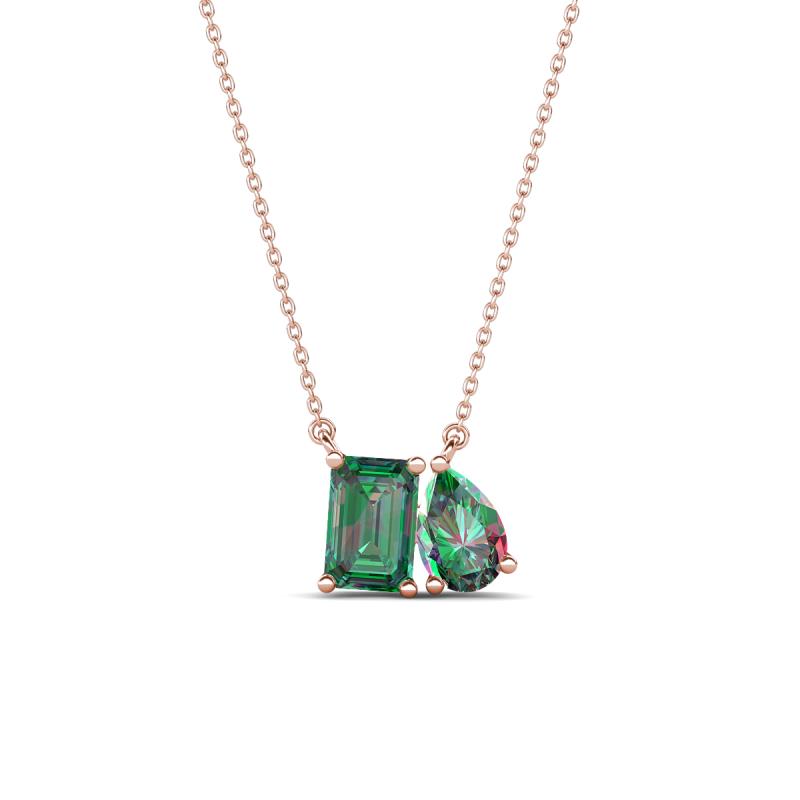 Arika 1.30 ctw Emerald Shape with Pear Shape Created Alexandrite Toi Et Moi Women Pendant Necklace 