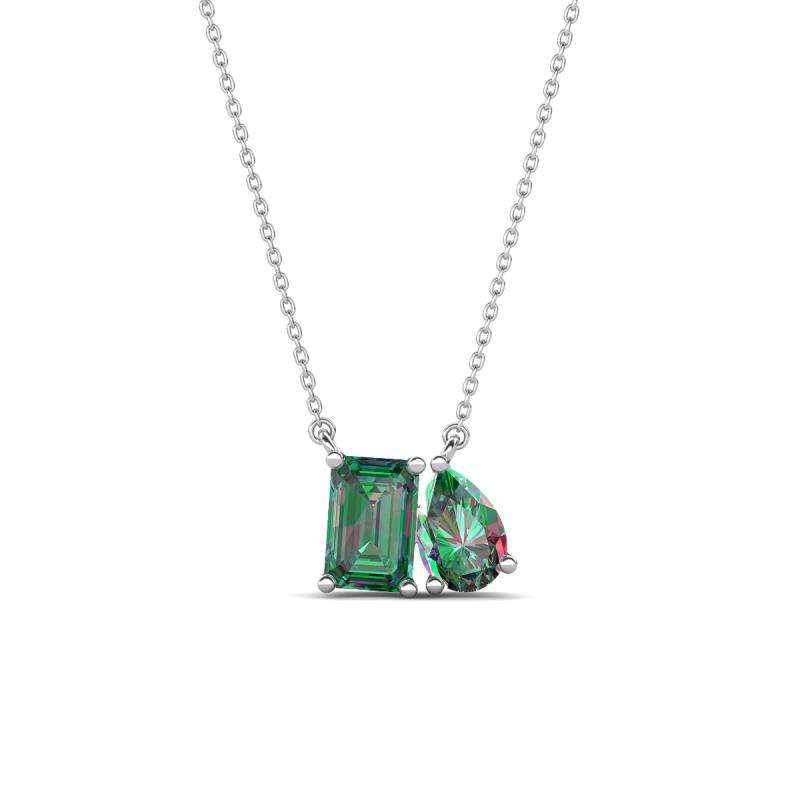 Arika 1.30 ctw Emerald Shape with Pear Shape Created Alexandrite Toi Et Moi Women Pendant Necklace 