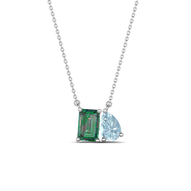 Arika 1.16 ctw Emerald Shape Created Alexandrite with Pear Shape Aquamarine Toi Et Moi Women Pendant Necklace 