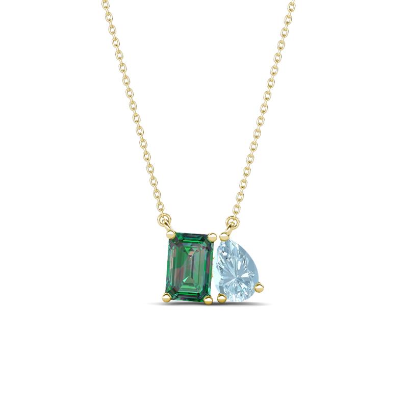 Arika 1.16 ctw Emerald Shape Created Alexandrite with Pear Shape Aquamarine Toi Et Moi Women Pendant Necklace 