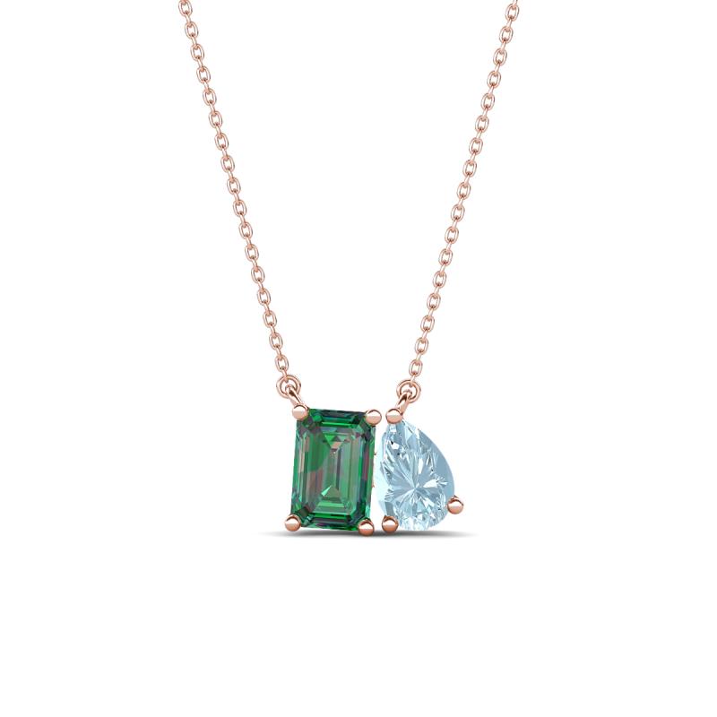 Arika 1.16 ctw Emerald Shape Created Alexandrite with Pear Shape Aquamarine Toi Et Moi Women Pendant Necklace 