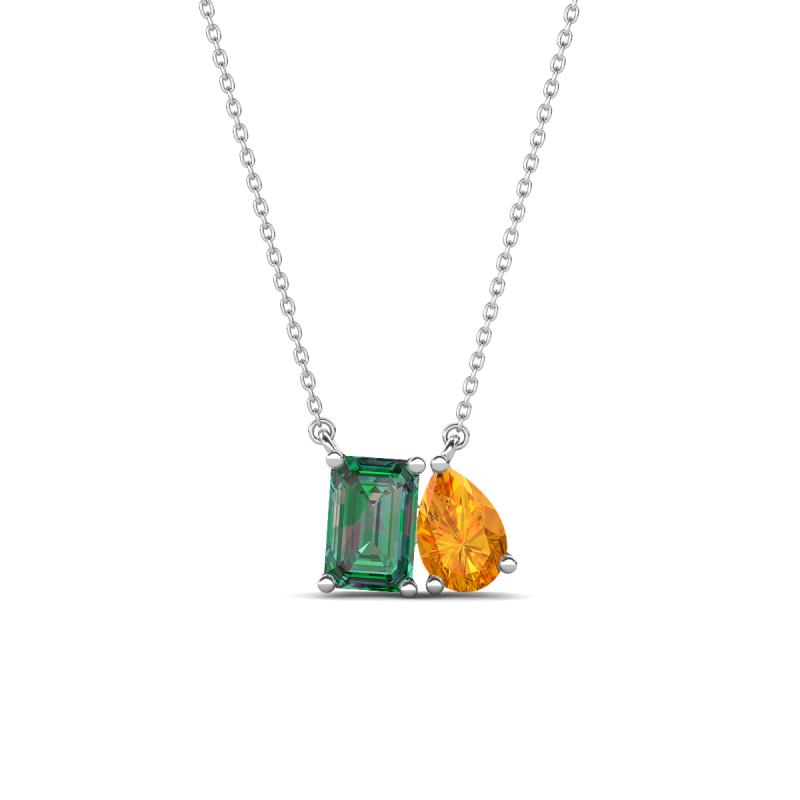 Arika 1.21 ctw Emerald Shape Created Alexandrite with Pear Shape Citrine Toi Et Moi Women Pendant Necklace 