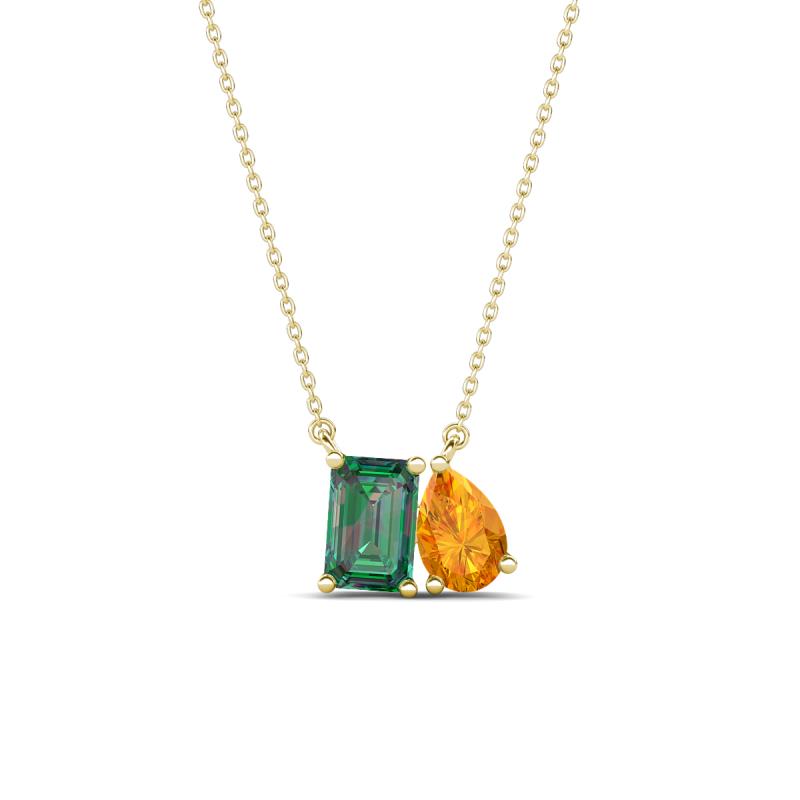 Arika 1.21 ctw Emerald Shape Created Alexandrite with Pear Shape Citrine Toi Et Moi Women Pendant Necklace 