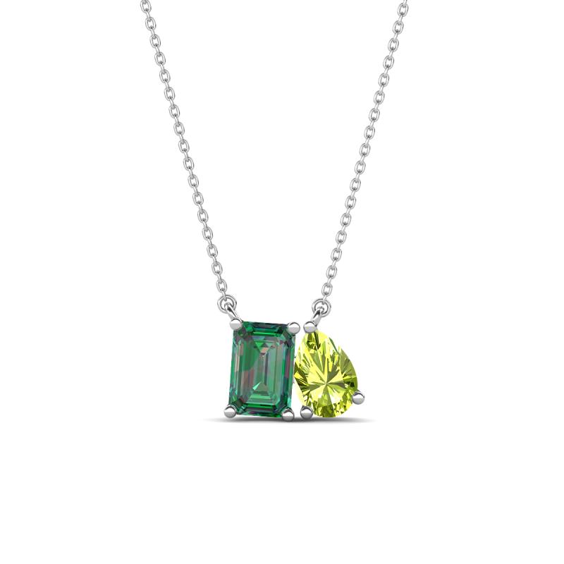 Arika 1.31 ctw Emerald Shape Created Alexandrite with Pear Shape Peridot Toi Et Moi Women Pendant Necklace 