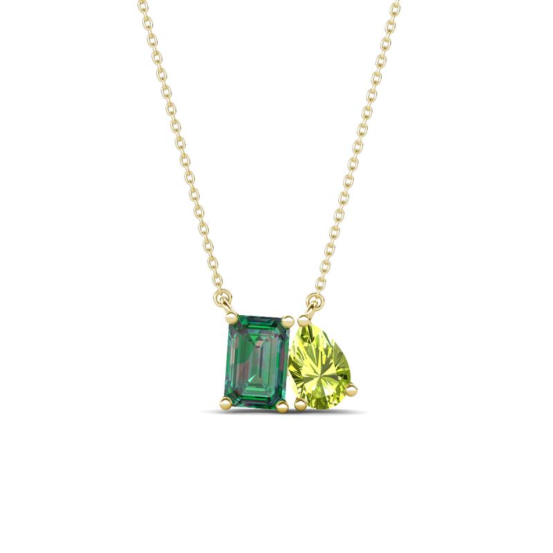 Arika 1.31 ctw Emerald Shape Created Alexandrite with Pear Shape Peridot Toi Et Moi Women Pendant Necklace 