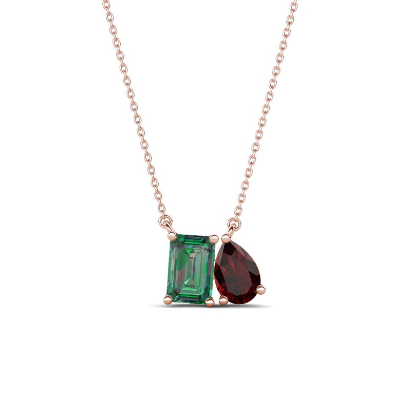 Arika 1.36 ctw Emerald Shape Created Alexandrite with Pear Shape Red Garnet Toi Et Moi Women Pendant Necklace 