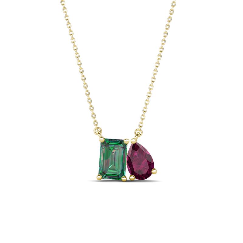 Arika 1.36 ctw Emerald Shape Created Alexandrite with Pear Shape Rhodolite Garnet Toi Et Moi Women Pendant Necklace 