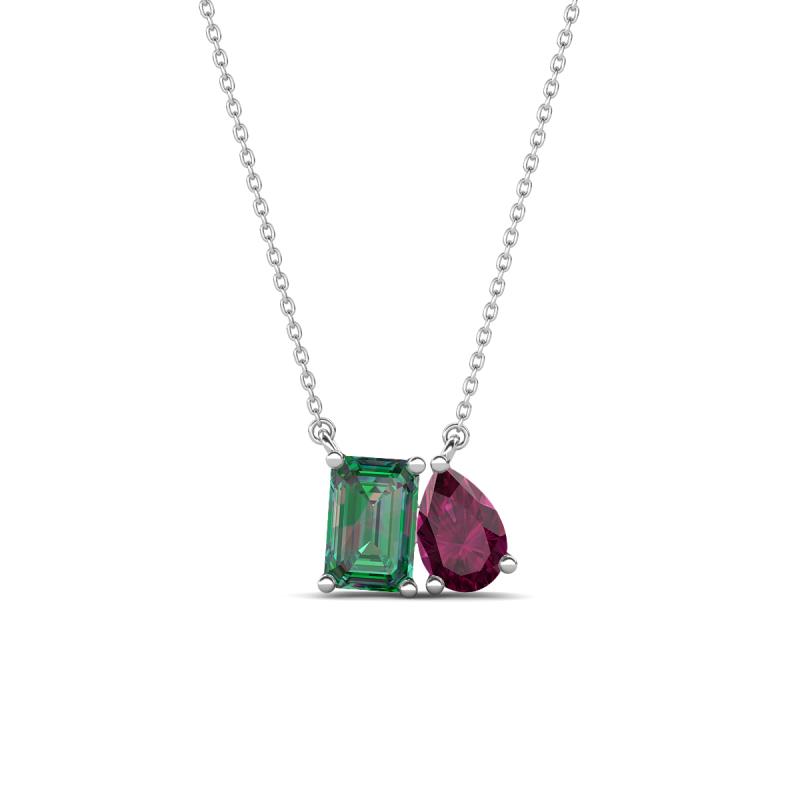 Arika 1.36 ctw Emerald Shape Created Alexandrite with Pear Shape Rhodolite Garnet Toi Et Moi Women Pendant Necklace 