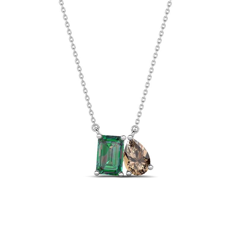 Arika 1.16 ctw Emerald Shape Created Alexandrite with Pear Shape Smoky Quartz Toi Et Moi Women Pendant Necklace 