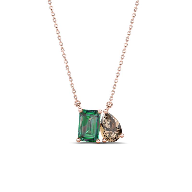 Arika 1.16 ctw Emerald Shape Created Alexandrite with Pear Shape Smoky Quartz Toi Et Moi Women Pendant Necklace 
