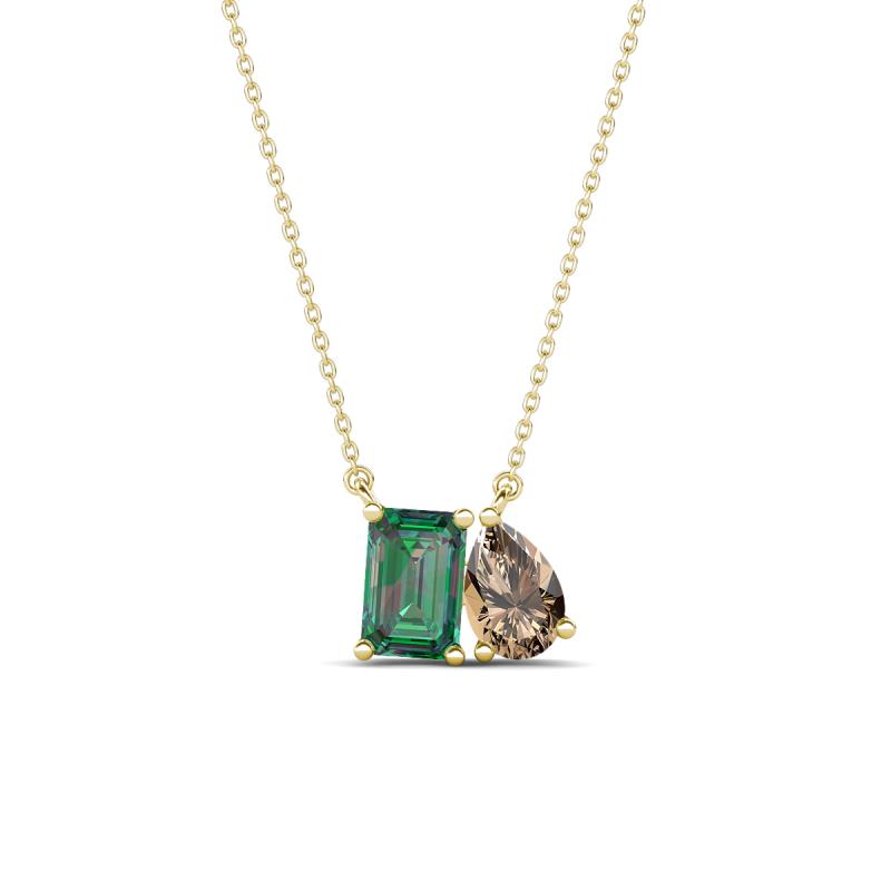 Arika 1.16 ctw Emerald Shape Created Alexandrite with Pear Shape Smoky Quartz Toi Et Moi Women Pendant Necklace 